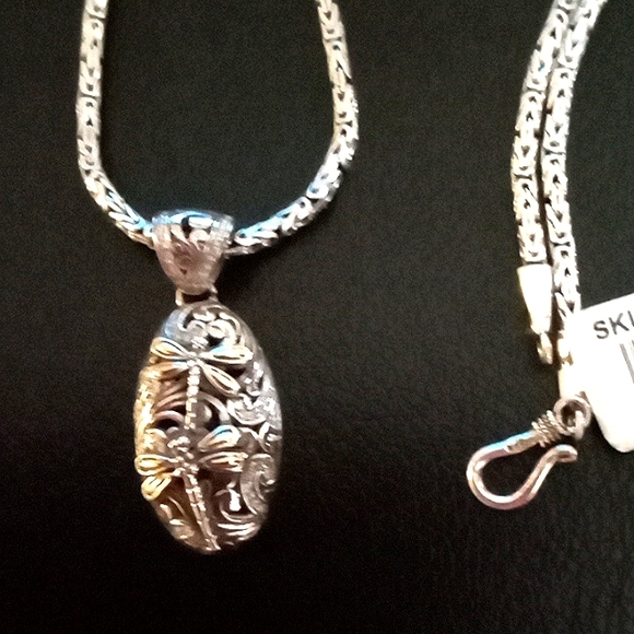 hold till 4-10 BALI LEGACY DIAMOND DRAGONFLY PENDENT IN SS & 14k Y Gold - Picture 11 of 12